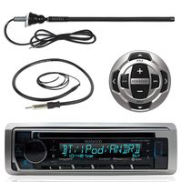 Kenwood MP3/USB/AUX Marine Boat Yacht Stereo Receiver CD Player Bundle Combo w/KCARC35MR Wired Remote Control, Enrock Water Resistant 22 Radio Antenna, Outdoor Rubber Mast 45 Antenna