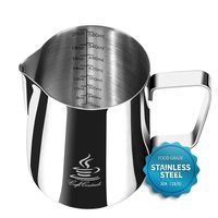 FlamGen Milk Frothing Pitcher Stainless Steel 304, 12 oz/20oz (350ml/600ml) Espresso Steaming Pitcher with Tick Mark | Decorating Art Pen | 16PCS Coffee Decorating Stencils for Cappuccino y Latte
