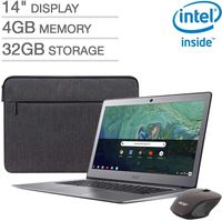 Acer 14" FHD LED Backlight Widescreen Chromebook w/ Mouse and Case | Intel Celeron N3160 Quad-Core | 4GB RAM | HDMI | 32GB eMMC SSD | WiFi | Google Chrome OS | Granite Gray
