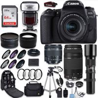 Canon EOS 77D DSLR Camera + Canon EF-S 18-55mm is STM Lens + Canon EF 75-300mm Lens & 500mm f/8.0 Lens + 0.43 WideAngle Lens + 2.2 Telephoto Lens + Macro Close-ups + Accessories (Holiday Special Kit)