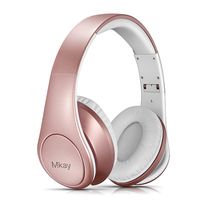 Over Ear Headphones, Mkay Bluetooth V4.2 Wireless Headset with Deep Bass Microphone Hi-Fi Stereo, Foldable & Lightweight,25H Playtime for Travel Work TV Computer iPhone-Rose Gold
