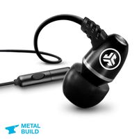 JLab Audio Metal Wired Rugged Earbuds | Titanium 8mm Drivers | Universal Mic for iPhone & Android | Noise Isolation | Cable Clip | IP55 Sweat Proof Rating Extra Gel Tips & Cush Fins | Black