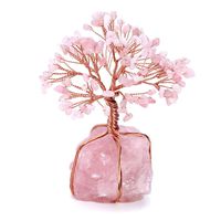 Top Plaza Chakra Healing Crystals Copper Money Tree Wrapped On Natural Rose Quartz Base Feng Shui Luck Figurine