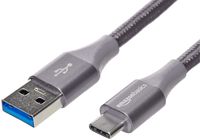 AmazonBasics Double Braided Nylon USB Type-C to Type-A 3.1 Gen 1 Cable | 6 feet, Dark Grey (Renewed)