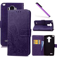 HMTECHUS LG G4 Stylus case LG G Stylo Case Embossed Floral Card Slots Wallet Magnetic Flip Stand Shockproof PU Leather Protection Slim Cover for LG G4 Stylus / LS770 Lucky Clover:Purple XD