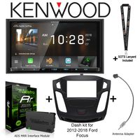 Kenwood DMX905S Multimedia Receiver, iDatalink Maestro KIT-FOC1 Dash kit for 2012-2018 Ford Focus, ADS-MRR Interface Module and BAA22 Antenna Adapter and a SOTS Lanyard