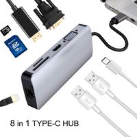 JOYIT USB C Hub, 8-in-1 USB C Hub Adapter with Ethernet, HDMI, VGA, 2 USB 3.0 Ports, SD/TF Card Reader, USB-C PD Port, Portable for MacBook Pro and Other Type C Laptops (Gray)