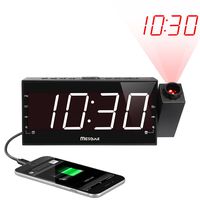 Mesqool Projection Alarm Clock for Bedroom - AM FM Radio & Sleep Timer, 180° Projector, 7" Large Digital LED Display&Dimmer, Dual Alarms, USB Charger, Battery Backup Desk Wall Ceiling Plug -in Clock