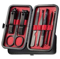 Manicure Set Pedicure Kit Nail Clippers Set 8 in1 High Precision Stainless Steel Cutter File Sharp Scissors for Men & Women Fingernails & Toenails Vibrissac Scissors with Stylish Case (black&red_8in1)