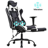 PC Gaming Chair Racing Office Chair Ergonomic Desk Chair Massage PU Leather Recliner Computer Chair with Lumbar Support Headrest Armrest Footrest Rolling Swivel Task Chair for Women Adults, White