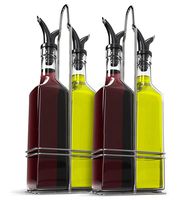 [2 Sets] Royal Oil and Vinegar Bottle Set with Stainless Steel Rack with Removable Cork 17oz