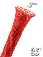 Electriduct 3" PET Expandable Braid Sleeving Flexible Wire Mesh Sleeve - 25FT (Red)