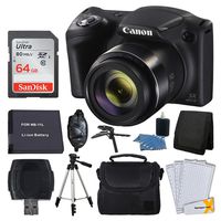 Canon PowerShot SX420 20 MP Digital Camera (Black) + 64GB SDHC Memory Card + Deluxe Carrying Case + Extra Battery + 50" Quality Tripod + Hand Grip + Cleaning Kit + Complete Accessories