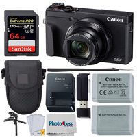 Canon PowerShot G5 X Mark II Digital Camera + 64GB Extreme PRO SDXC Memory Card + Extra NB-13L Battery Pack + Point & Shoot Camera Case + Tabletop Tripod/Pistol Grip + USB Card Reader