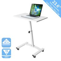 Seville Classics 23.6" Solid-Top Height Adjustable Mobile Laptop Desk Cart (20.5" to 33" H) Ergonomic Table, White