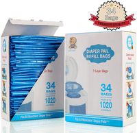 Diaper Pail Refill Bags, Fully Compatible with Arm&Hammer Disposal System Seal and Toss Diaper Pail Refills，1020 Counts, 34 Bags