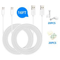 USB Power Extension Cable for Wyze Cam Pan, Oculus Go, Blink, Yi Home Camera, Kasa Cam Security Camera,16ft USB to Micro USB Surveillance Camera Cables 2-Pack White