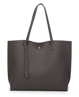 Women's Soft Faux Leather Tote Shoulder Bag from Dreubea, Big Capacity Tassel Handbag Dark Grey