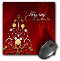 3dRose LLC 8 X 8 X 0.25 Inches Mouse Pad, Gold Abstract Christmas Tree on Contemporary Red Background with Merry Christmas in Gold (mp_33707_1)