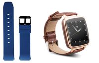 Beantech S1 Smart Watch for Apple/Android Phones. Gold with Brown Croc-Embossed Leather Strap with Bonus Blue Silicone Strap