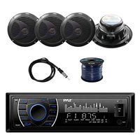 Pyle PLRMR27BTB Marine Bluetooth Receiver Stereo(Black) with Pyle PLMR60B 6.5" Dual Cone Waterproof Speakers(Black)(2-Pairs), Enrock EKMR2 Marine Antenna & Enrock Audio Marine 50' 16G Speaker Wire