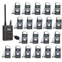 EXMAX 60-108MHz Portable DSP Stereo Wireless Headsets FM Radio Broadcast System for Tour Guide Teaching Meeting Training Travel Field Interpretation - 1 Transmitter and 25 Receivers Gray