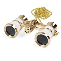 Kingscope 3X25 Vintage Opera Glasses Binoculars for Theater Musical Concert (White, with Chain)