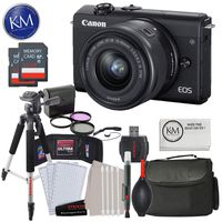 Canon EOS M200 Mirrorless Digital Camera with 15-45mm Lens (Black) with Advanced Striker Bundle: Includes - Memory Card, Large Tripod, Camera Bag, and Cleaning Kit.