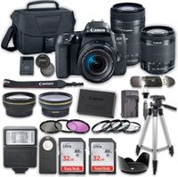 Canon EOS 77D DSLR Camera Bundle with Canon EF-S 18-55mm f/4-5.6 IS STM Lens + Canon EF-S 55-250mm f/4-5.6 IS STM Lens + 2pc SanDisk 32GB Memory Cards + Accessory Kit