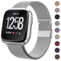HAPAW Bands Compatible with Fitbit Versa/Versa 2, Women Men Metal Stainless Steel Replacement Sport Bracelet Strap Wristbands Accessories Small Large with Magnet Lock for Versa Smartwatch