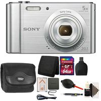 Sony Cyber-Shot DSC-W800 Digital Camera (Silver) + 64GB Memory Card + Wallet + Reader + Case + Lens Pen + Dust Blower + 3pc Cleaning Kit