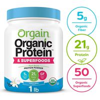 Orgain Organic Plant Based Protein + Superfoods Powder, Vanilla Bean - Vegan, Non Dairy, Lactose Free, No Sugar Added, Gluten Free, Soy Free, Non-GMO, 1.12 lb