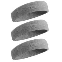 Beace Sweatband Sports Headband for Men and Women, Moisture Wicking Athletic Cotton Terry Cloth Sweatband for Tennis, Running, Gym, Working Out, 3pcs, Gray