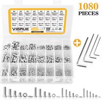 VIGRUE M2 M3 M4 M5 Stainless Steel Screws and Nuts Flat Washers 1080 Pcs Hex Button Head Cap Assortment with 4 Wrenches