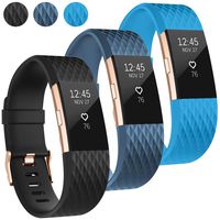 UMAXGET Compatible with Fitbit Charge 2 Bands, 3-Pack Soft Silicone Sport Adjustable Wristband Special Edition with Rose Gold Buckle for Men Women, Small