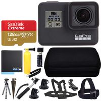 GoPro HERO7 Black Sports Action Camera + SanDisk 128GB Extreme UHS-I microSDXC Memory Card + Hard Case + Head Strap & Chest Strap + Spike Mount + Floating Handle + Monopod + Hero 7 Value Accessories!