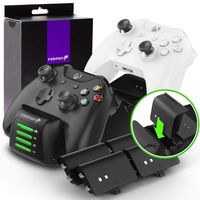Fosmon Xbox One Quad PRO Controller Charger with 4 Rechargeable Battery Packs (Upgraded), Dual Dock + 2 Batteries Slot Docking Charging Station for Xbox One/One X/One S/Elite Controllers