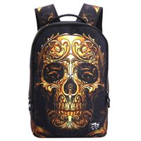 HANRUI Personalized 3D Skull Studded Casual Travel Laptop Backpack School Bookbags (Gold skull)
