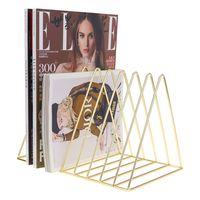MORIGEM File Organizer, Bookshelf Magazine Rack, Triangle Iron Book Rack, 9 Slots Book Stand, Book Display for Office Home School (Gold)