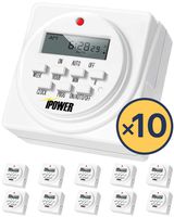 iPower 7 Day Heavy Duty Digital Programmable Electric Timer, Indoor Dual Outlet Switch for Lights, Appliance, Pool Pump, 125VAC, 15A, 60 Hz, 1725W, ETL Listed, White, 10 Pack