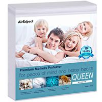 AirExpect Waterproof Mattress Protector Queen Size 100% Organic Cotton Hypoallergenic Breathable Mattress Pad Cover, 18" Deep Pocket, Vinyl Free - 60" x 80"