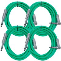 Seismic Audio SAGC10R-Green-4Pack 10-Feet, 4 Pack TS 1/4-Inch to 1/4-Inch Right Angle TS Guitar Cables, Green
