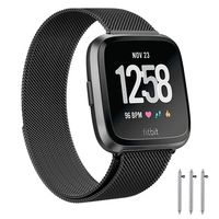 LNOOIU Metal Replacement Bands Compatible for Fitbit Versa/Versa Lite Edition, Small and Large Replacement Stainless Steel Metal Wristband Accessories Strap Women Men (Black Large)