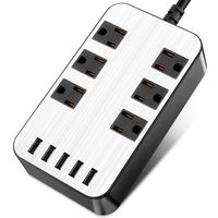 UL Power Strip with USB JACKYLED Portable Surge Protector 1700J with 4.8A 5 USB Ports 6 Outlets Aluminium with 6ft Extension Cord, Compact for Travel Hotel Desktop Bedroom Dorm Black Silver