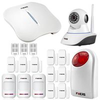 Fuers FW10 Wireless WIFI + Telephone Line Home/House Burglar Alarm System Android/IOS APP Control DIY Kit Super Strong Signal Garden Alarm + 1 PCS IP Camera White