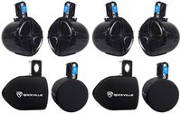 (4) Rockville RWB80B 8" Black 500 Watt Marine Wakeboard Tower Speakers+Covers