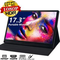 Portable Monitor - 17.3 Inch 1080P FHD IPS HDR Type C FreeSync Gaming Monitor with Type-C HDMI mini DP Dual Speaker for Xbox PS4 Switch Laptop PC Phone Mac Surface Nintendo, with Smart Case VESA mount