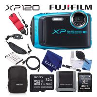Fujifilm FinePix XP120 Waterproof Digital Camera (Sky Blue) Value Accessory Bundle with 32GB Memory Card + Floating Wrist Strap + Professional Cleaning Kit + Much More