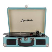 Byron Statics Turntable Record Player Speaker Portable Vinyl Player 3 Speed Dust Free Suitcase Autostop RCA Output AUX Input Headphone Jack Belt-Driven Extra Stylus Free Audio Cable 9W Teal