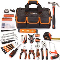 REXBETI 169-Piece Premium Tool Kit with 16 inch Tool Bag, Steel Home Repairing Tool Set, Large Mouth Opening Tool Bag with 19 Pockets